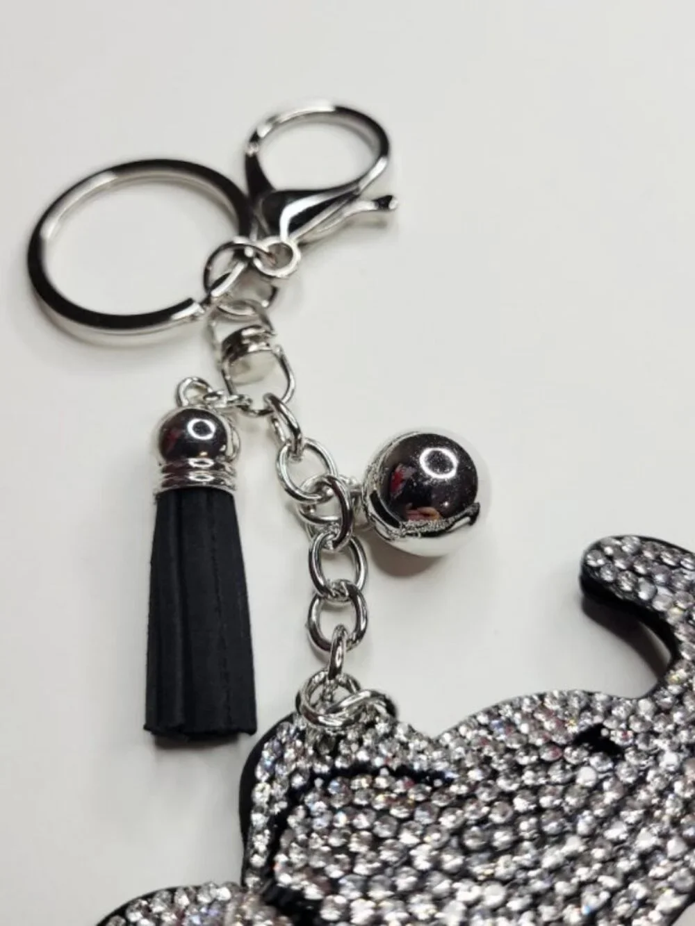 NWT Big Black And Silver Sparkle Elephant Keychain Purse Charm With Tassel